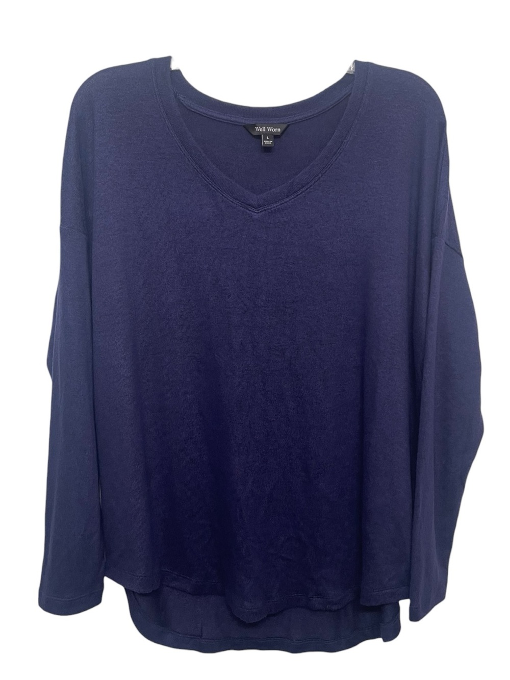 WELL WORN Women's Navy V-Neck Long Sleeve Sweater Top Size Large